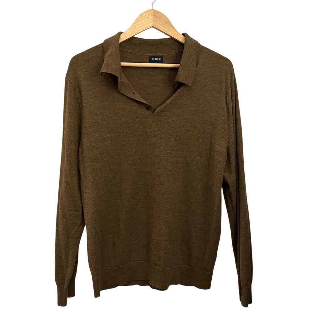 J. Crew Men's Brown Merino Wool Blend Henley Sweater Size L‎